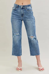 High Waist Destroy Crop Wide Leg Jeans Plus Size Judy Blue LT 0(24)
